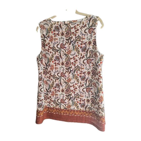 Christopher & Banks Brown Paisley Floral Split Neck Tank Top Womans Size Large - Picture 2 of 4